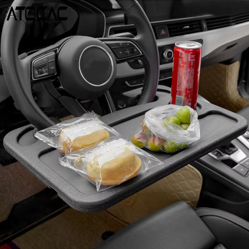 Steering Wheel Tray Car Food Desk with Cup Holder Universal Laptop Table Travel Stand for SUV Truck Vehicle Automotive Interior
