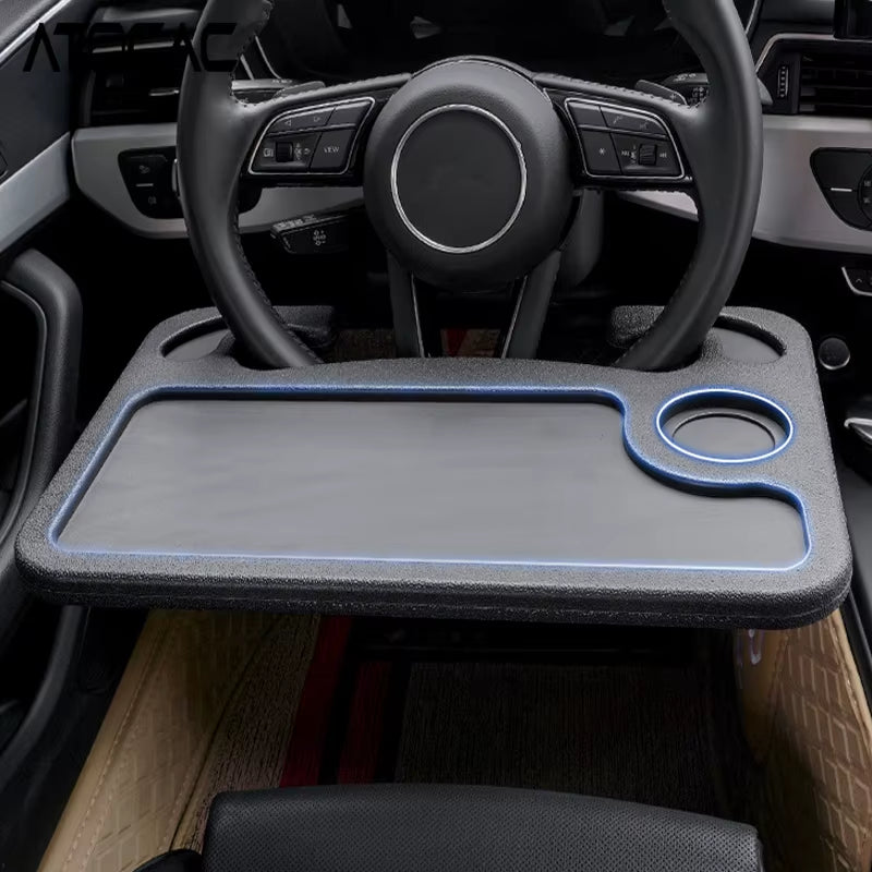 Steering Wheel Tray Car Food Desk with Cup Holder Universal Laptop Table Travel Stand for SUV Truck Vehicle Automotive Interior